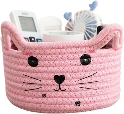 Opbergmand van katoenweefsel, kattenopbergdoos van katoen, wasmand, gevlochten kinderkat, geschikt voor het opbergen van handdoeken, dekens, speelgoed, kleding