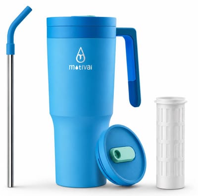 Motivai Travel Cup RVS Thermosbeker met Handvat & Rietje – 1.2L (40oz) – Lekvrij & Dubbelwandig – Drinkbeker To Go – Thermosfles Waterfles – Blauw