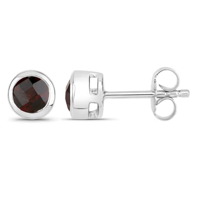 Vira Jewels Ohrstecker 925-Sterling Silber rhodiniert glänzend Granat rot rund
