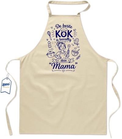 Basics - Unisex Schort - schort voor mijn mama - keukenschort - BBQ schort - 65 x 90 cm - 100% katoen - De beste kok is toevallig deze mama - ecru / kaki