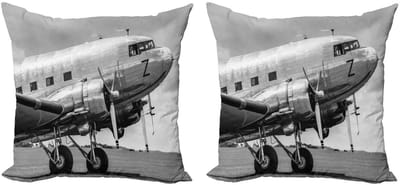 ABAKUHAUS Wijnoogst-vliegtuig kussenhoes – 2x50x50 cm – grijs/zwart