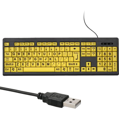 Bekabeld USB-computertoetsenbord met grote letters voor slechtziende gebruikers Hoog contrast 104 toetsen Letters voor oud geel