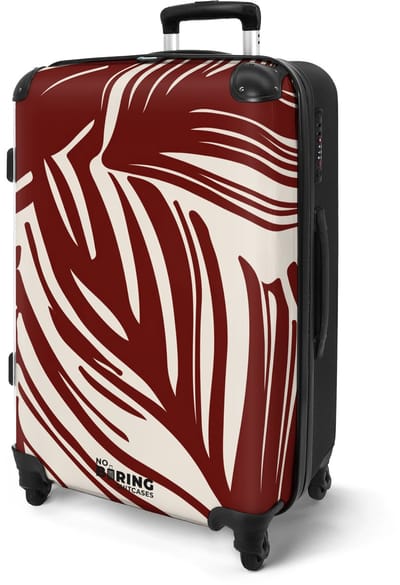 NoBoringSuitcases.com® - Koffer groot - Rolkoffer lichtgewicht - Bladeren in bordeaux rood met beige - Reiskoffer met 4 wielen - Grote trolley XL - 20 kg bagage - Valiezen middelgroot - Hardcase bagagekoffer - Suitcase large