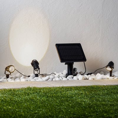 Lindby - Solar buitenverlichting - 3lichts - Aluminium, glas - H: 20 cm - zwart, transparant - Inclusief lichtbronnen