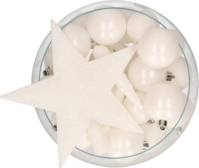 Bellatio Decorations kerstballen -33 st - wit -kunststof -met piek