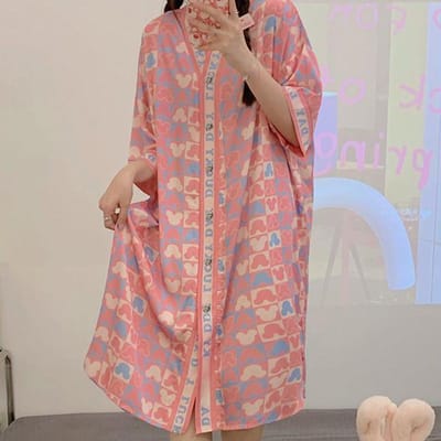 Pyjamarokje voor Dames Zomer Dun Ijszijde Pyjama, Los Maat Luipaardprint Shirtrok, Kan Gedragen Worden Als Buitenlaag voor Huis Kleding 2XL gray