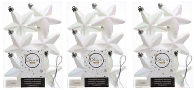 Decoris kersthanger sterren - 18x st - wit parelmoer - 7 cm - kunststof - kerstornamenten - kerstversiering