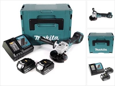 Makita DGA 517 RTJ accu haakse slijper 18 V 125 mm borstelloos + 2x accu 5.0 Ah + lader + Makpac