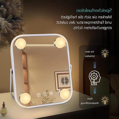 Verlichte Bluetooth-make-upspiegel met 4 verstelbare ledlampen - Touch-bediening, 360 graden draaibaar - 22 x 25 cm