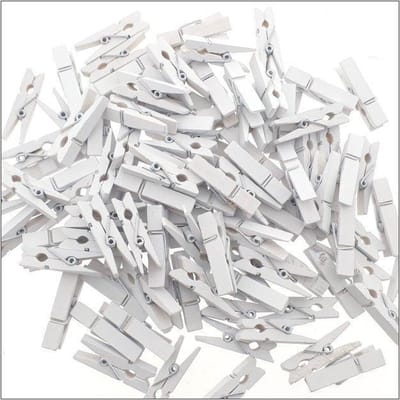 Luxe Mini Wasknijpers - Hout - Mini knijpers - 100 stuks - Houten clips voor foto's - Wasknijper - Wit - 35 mm