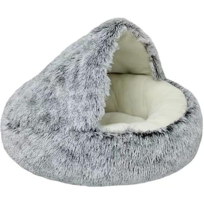 Kattenmand Huisdier Matras Warm Zacht Pluche Huisdier Bed met Deksel Rond Kat Hond Slaapnest Hol voor Kleine Honden Kittens 40cm white