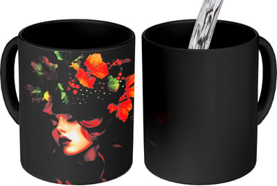 Magische Mok - Foto op Warmte Mokken - Koffiemok - Vrouw - Rood - Groen - Druiven - Magic Mok - Beker - 350 ML - Theemok