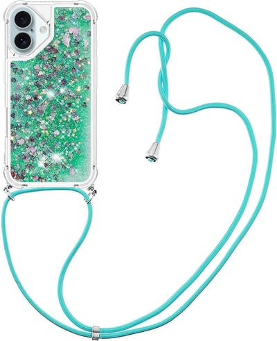 Coverup Hoesje - Geschikt voor iPhone 16 Hoesje - Coverup Liquid Glitter Back Cover met Koord - Groen