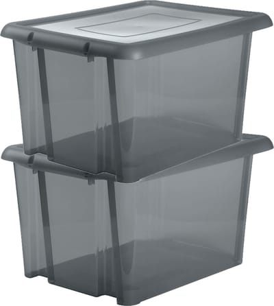 EDA Opbergbox 80L - 2x - grijs - stapelbaar - L56 x B50 x H36 cm - kunststof - Bak/doos met deksel