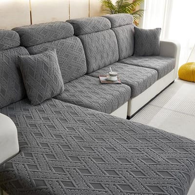 Zitkussenhoes met kruispatroon Jacquard Stoelhoes Hoek L-vorm Bankbeschermer Hoes Stretch Wasbaar Afneembaar 45x45cm pillowcase