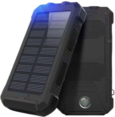 Powerbank 20000 mAh – Zwart - Draadloze Zonne-energie Powerbank met LED-indicator – Outdoor Waterdicht – Zwart - USB Snellader – Powerbank voor Smartphone & Tablet - powerbank 20000 mah draadloos
