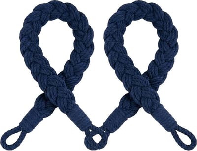 Gordijntouw bindrugs - 6 kleuropties, geweven touwgordijnhouders met metalen haken voor thuis en hotel, ideaal voor gordijnen (2, marineblauw)