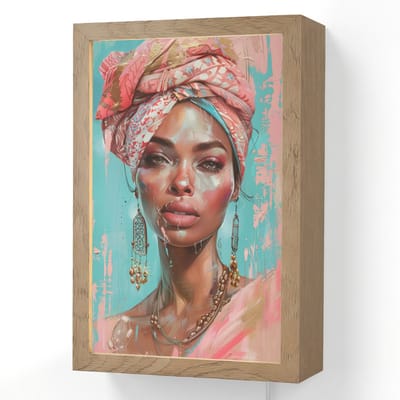 Wandlamp 20x30 cm - Oplaadbaar - Vrouw - Portret - Blauw - Roze - Modern - Wandlampen binnen woonkamer - Slaapkamer lamp met kabel - Decoratieve nachtlamp - Vloerlamp snoer