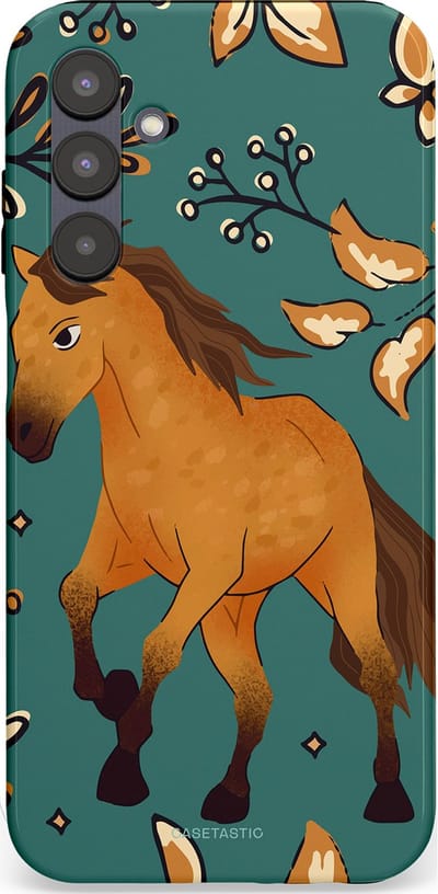 Casetastic Hoesje Geschikt voor Samsung A25 - Stijlvolle Beschermende Duo-layer Case - Groene bruine Paarden elegantie - Paris