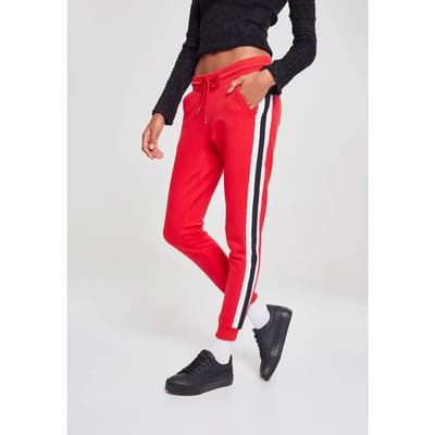 Urban Classics - College Contrast Dames joggingbroek - 2XL - Rood/Zwart