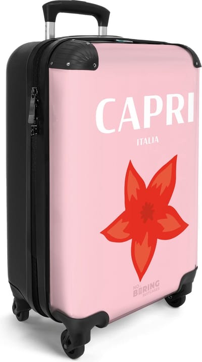 NoBoringSuitcases.com® - Handbagage koffer lichtgewicht - Reiskoffer trolley - Roze met Capri Italië - Cabin luggage suitcase - Rolkoffer met wieltjes - Reistrolley vrouwen - Past binnen 55x40x20 en 55x35x25
