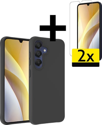 Hoesje - Met 2x Screenprotector - Geschikt voor Samsung Galaxy A15 - Sterk & Shockproof - Back Cover - Siliconen Case - Telefoon Hoes - Telefoonhoesjes - Zwart