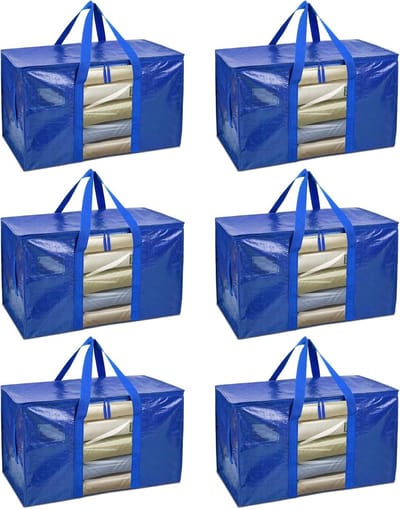 Verhuistassen - Opbergtassen - Verhuizen Opslag - Extra Groot Doorzichtig - 6 Stuks Blauw