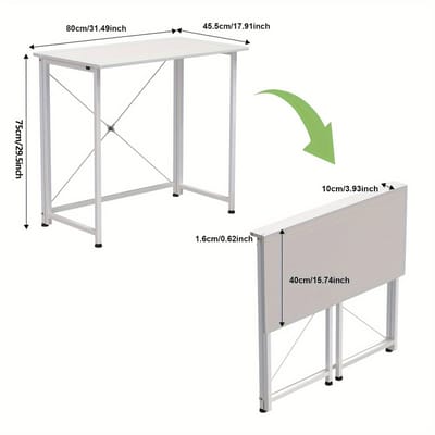 opvouwbaar bureau- Computertafel Opklapbaar- 80x45x75cm- Ruimtebesparend Kleine Opklaptafel voor Thuis en Kantoor-(Wit).