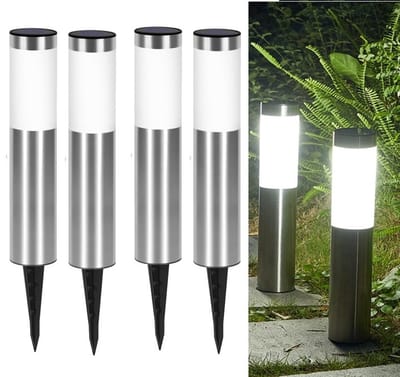 Solar priklamp 'Lucifer'(Maat L) - Solar Tuinverlichting Set van 4 - RVS Buitenlampen op Zonne-energie - Grondspots Padverlichting - Draadloos & Waterdicht - Modern Design