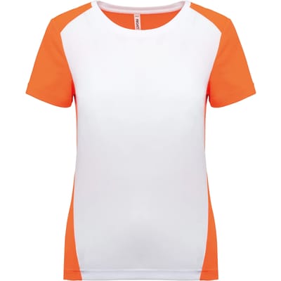 PROACT® Ecologisch sport-T-shirt in twee kleuren voor dames PA4015 - White / Fluorescent Orange - L