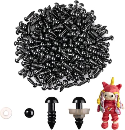 200 stuks 6 mm veiligheidsogen met veiligheidsogen van kunststof, zwart, voor speelgoed met haken, pluche dieren en poppen