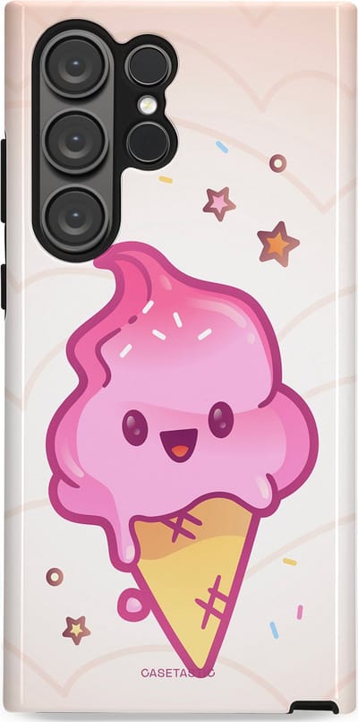 Casetastic Hoesje Geschikt voor Samsung S23 Ultra - Stijlvolle Beschermende Duo-layer Case - Roze Kawaii Dessert