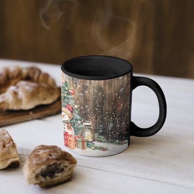 Magische Mok - Foto op Warmte Mokken - Koffiemok - Sneeuwpop - Familie - Kleurrijk - Magic Mok - Beker - 350 ML - Theemok