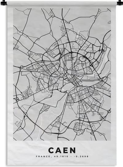 Wandkleed - Wanddoek - Frankrijk - Plattegrond - Kaart - Caen - Stadskaart - 120x180 cm - Wandtapijt
