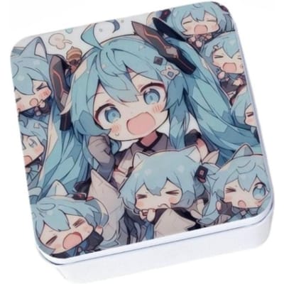 Ingenieus Hatsune Miku Perifere Vierkante Kleine IJzeren Doosjes Opbergdoos Schattig Cartoon Meisje Elastiekje Draagbare Mini Opbergdoos Cadeau gray
