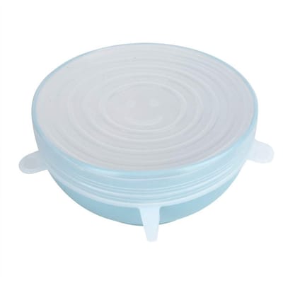Dailygoods- Silicone Deksel Set van 6 - Universele Deksel - Voedselopslag - Antislip - Stretchbaar - Wit - Diverse Diameters - Voedseldeksel