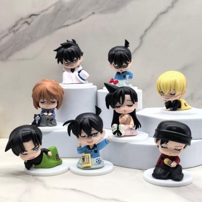 8 stuks Detective Conan Doekbal Serie Anime Figuur Shinichi Kudo Mouri Ran Kaito Kuroba Furuya Rei Model Kinder Kerstcadeaus NO Box gray