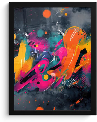 Poster in lijst - Fotolijst 30x40 cm - Posters - Abstract - Graffiti - Kleurrijk - Verfspatten - Posterlijst zwart - Decoratie - Wanddecoratie woonkamer - Muurdecoratie slaapkamer
