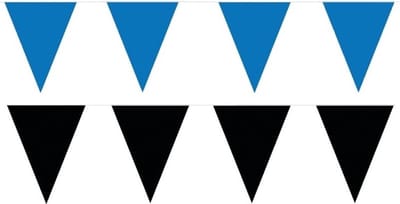 Feest versiering punt vlaggetjes pakket - 200 meter - blauw en zwart - slingers / vlaggenlijnen - kunststof - buiten/binnen