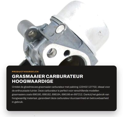 Dailygoods- Carburateur Gloednieuw - Grasmaaier - Pakking 122H02/127702 - Onderdeel 696160/696162/696164/696166 - Hoogwaardig Materiaal - Duurzaam - Grasmaaieronderdeel