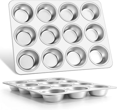 Muffin Bakvorm Set van 2 met 12 Cups - Roestvrij Staal