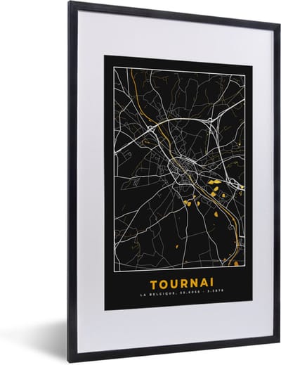 Fotolijst incl. Poster - Tournai - Stadskaart - Goud - Plattegrond - Kaart - 40x60 cm - Posterlijst