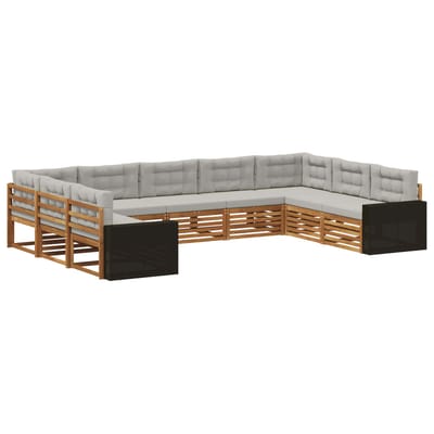 vidaXL - Buiten - bank - set - 9 - st - Naturel - en - lichtgrijs - Massief - Acacia - Hout