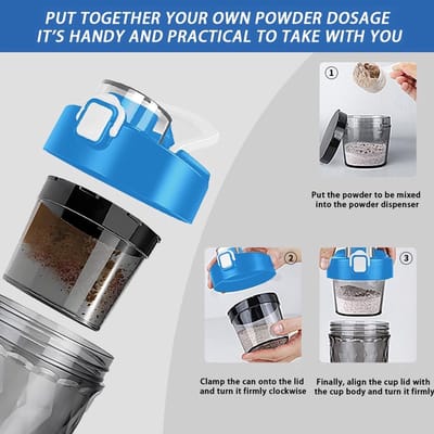 Shakebeker met poeder compartiment - Shakebeker Elektrisch - Proteïne Shaker - 650 ml - Eiwit Mixer-Schudder - USB oplaadbaar - voor Proteïnepoeder en Milkshake - BPA-vrij - met 7-kleuren LED-licht - Blauw