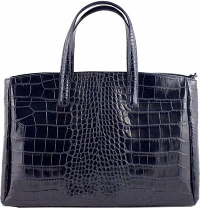 Donker Blauwe Leren Handtas Croco Print - Stevige Trendy Leren Handtassen/ Kantoortassen - Italiaans Leder - It Bags - Navy - Donker Blauw