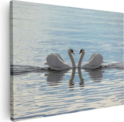 Artaza Canvas Schilderij Zwanen - 80x60 cm - Wanddecoratie Hart - Muurdecoratie Liefde - Schilderijen Op Canvas Water