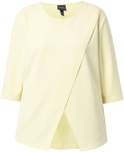 Ulla Popken - Dames - Sweatshirt asymmetrisch ronde hals 3/4-mouwen modalmix - Zacht geel - Maat 42+