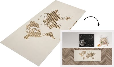 Keukenloper - Loper keuken - Wereldkaart - Jute touw - Design - 120x50 cm - Keukenloper vinyl