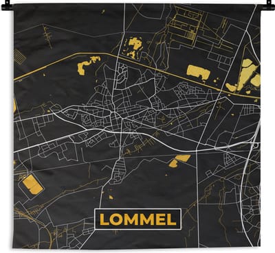 Wandkleed - Wanddoek - Lommel - Stadskaart - Goud - Plattegrond - Kaart - 180x180 cm - Wandtapijt