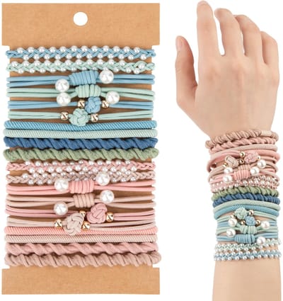 Allecto - Haarelastiekjes voor dames - Elastische haarelastiekjes - 20 stuks - Kleurige kralen - Geschikt voor halflang haar - Perfect voor vrouwen...